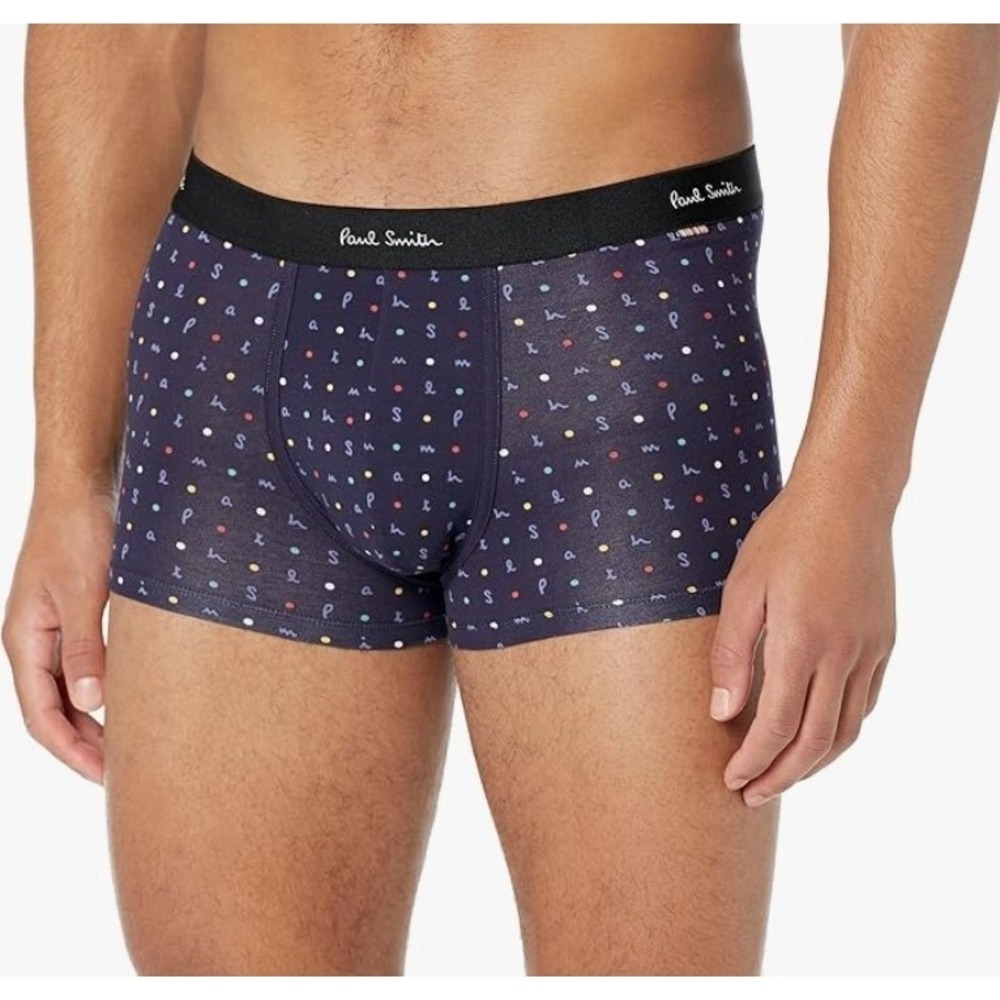 Paul Smith Mens Small Navy Blue Polka‎ Dot Boxer Briefs Organic Cotton